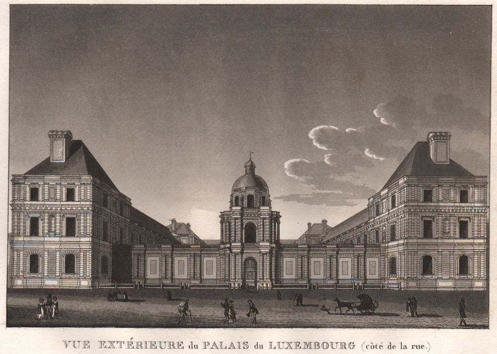 PARIS. Palais du Luxembourg (côté de la rue) . Aquatint 1808 old antique print
